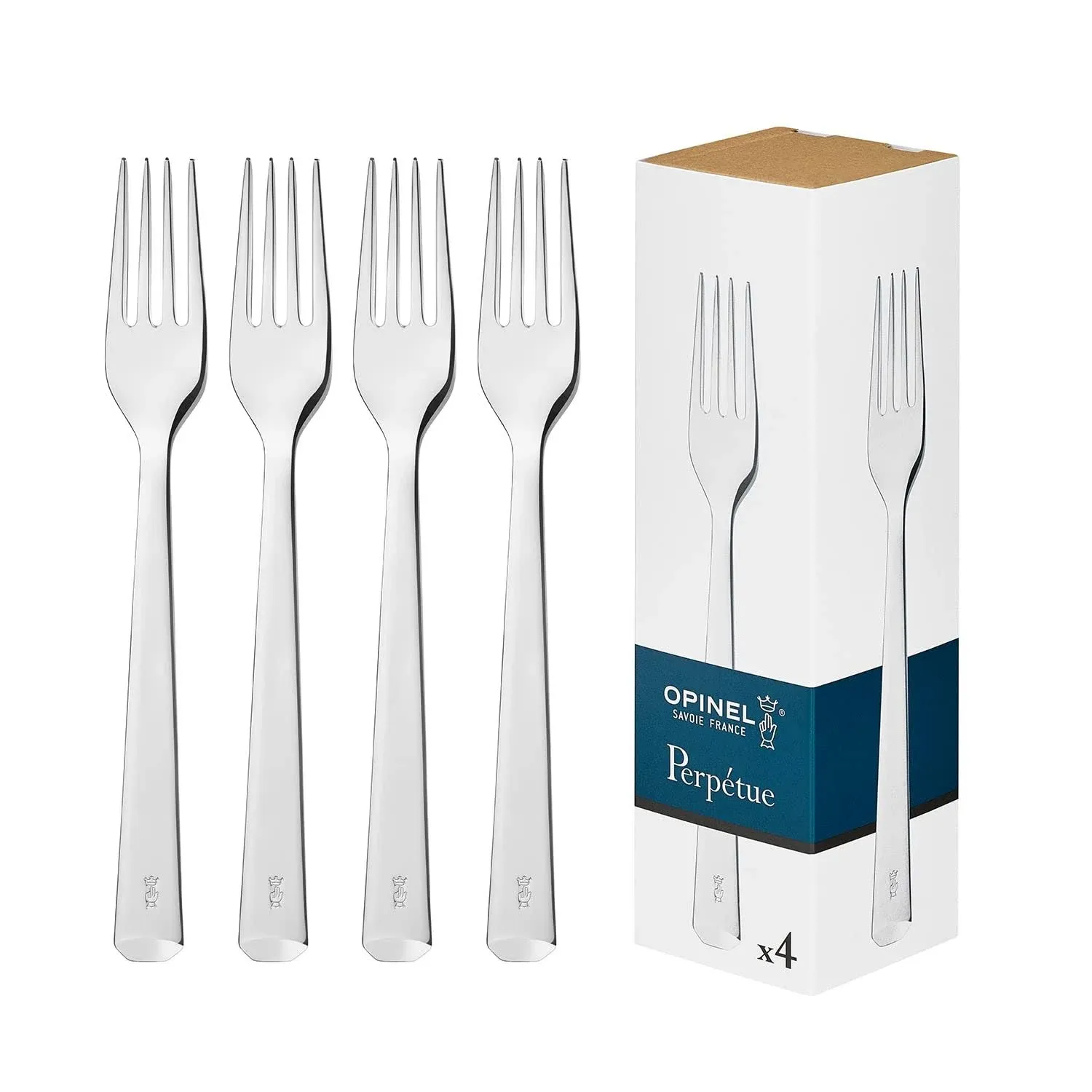 Opinel Perpétue Flatware Collection, Timeless and Elegant Stainless Steel Construction, Dishwasher Safe, Designed in France, Made in Portugal (4 Piece Fork Set)