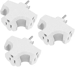 3 Plug Outlet Adapter (T-shaped),Heavy Duty Outlet Extender，T-Shaped Adapter，Grounded Wall Adapter, Turn 1 to 3 Outlet, UL Certified, White (3PACK)