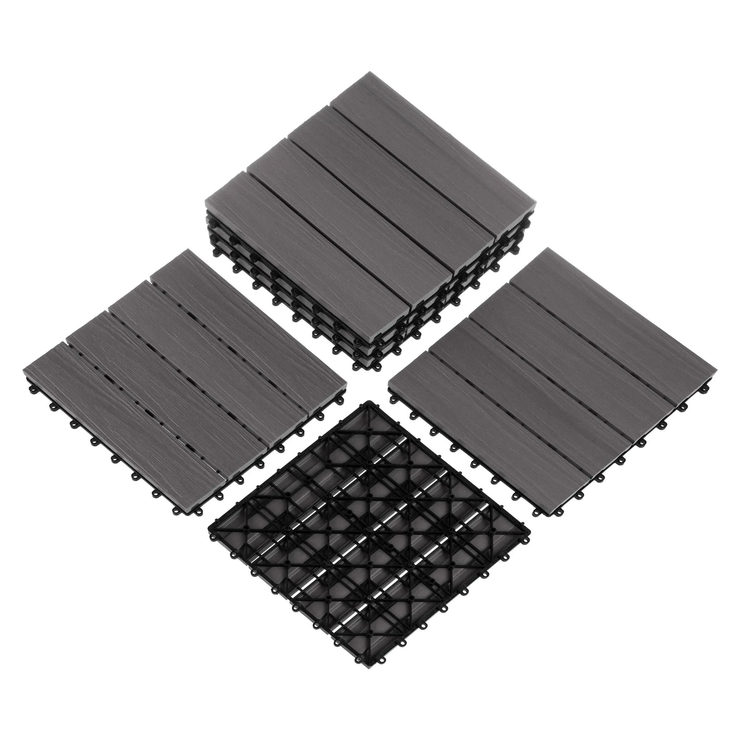 Patio Floor Tiles - Set of 6 Wood/Plastic Composite Interlocking Deck Tiles for ...