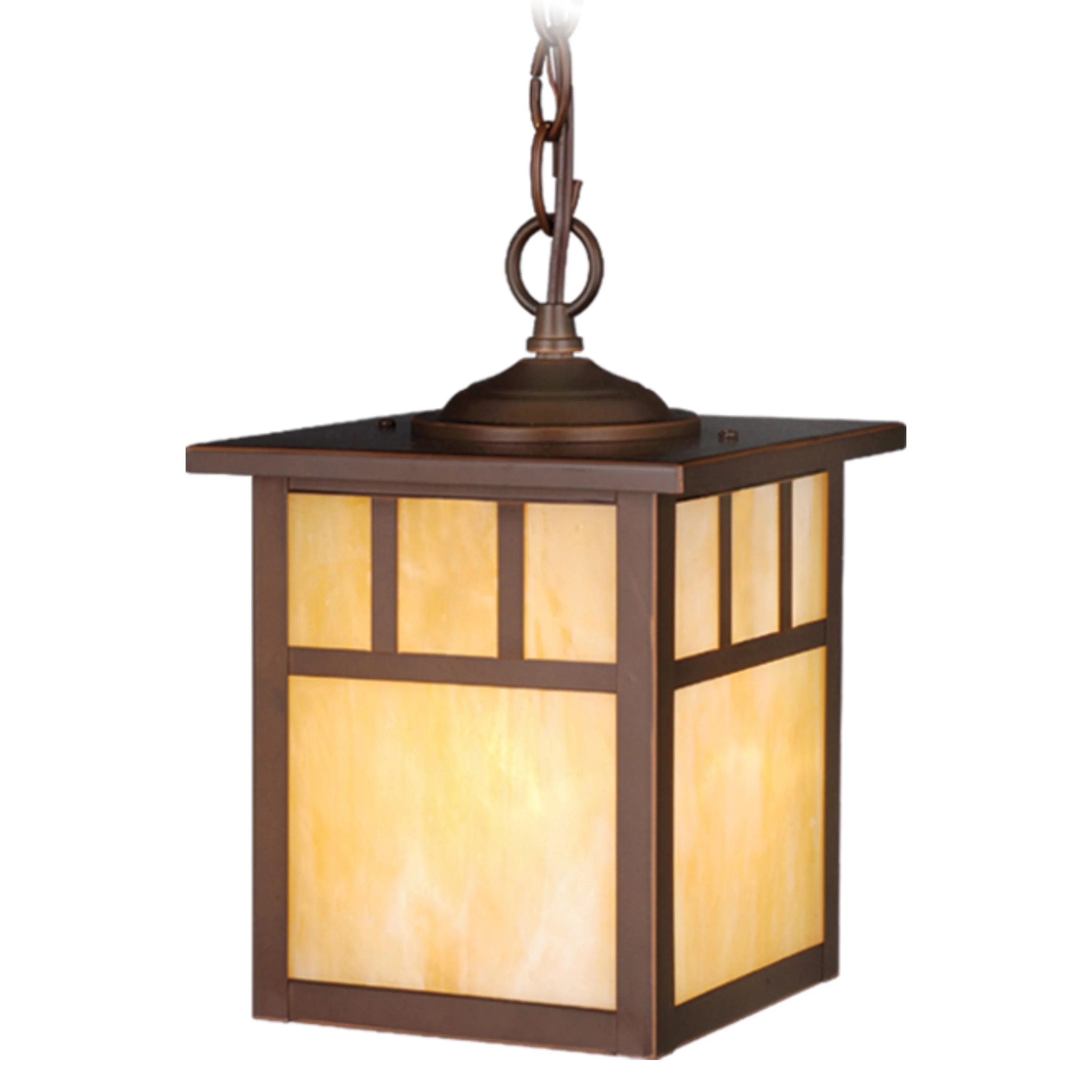 Mission 1-Light Bronze Outdoor Lantern Pendant Honey Glass