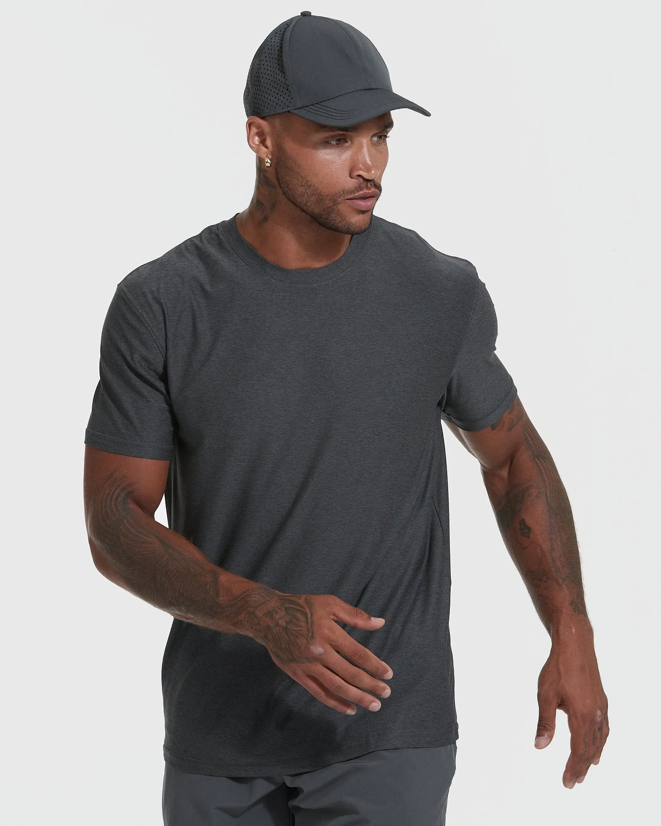 Charcoal Heather Gray Active Short Sleeve Crew Neck T-Shirt