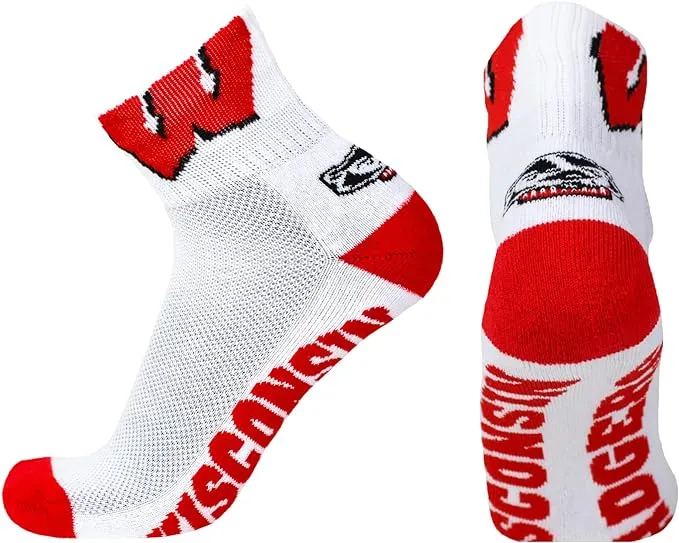 Wisconsin Badgers Quarter Heel-Toe Sock, Red_White, One Size