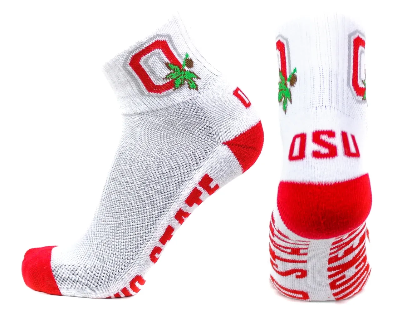 Ohio State Buckeyes White Quarter Red Heel Toe Sock - Donegal Bay - Unisex - One Size - Quarter