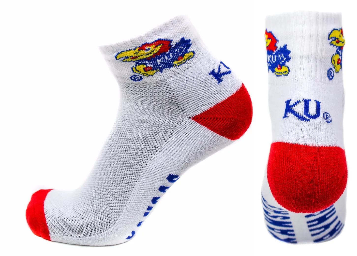 Kansas Jayhawks White Quarter Red Heel Toe Sock - Donegal Bay - Unisex - One Size - Quarter