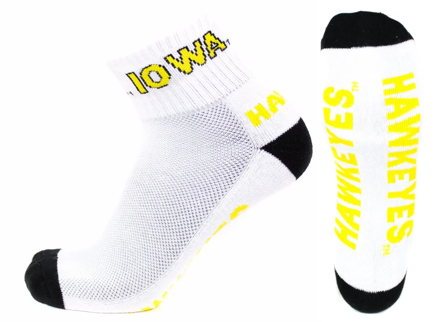 Iowa Hawkeyes White Quarter black Heel Toe Sock - Donegal Bay - Unisex - One Size - Quarter