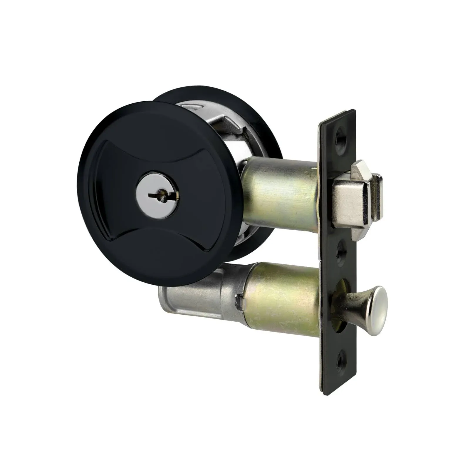 Lockwood Round Cavity Sliding Door Entrance Lock Set Keyed Outside / Turn Inside