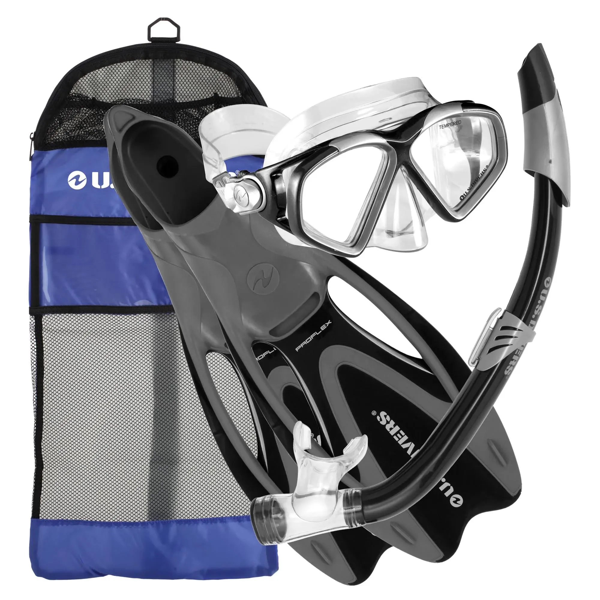 U.S. Divers (257005) Cozumel Mask, Seabreeze II Snorkel, ProFlex Fins/Bag Set