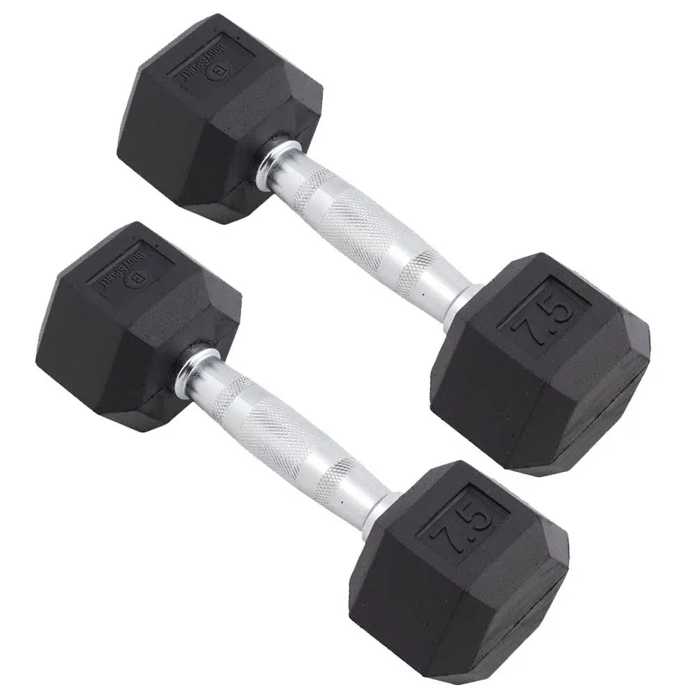 Body Sport Rubber Encased Hex Dumbbell Weight, Pair – Dumbbells for Exercises – Strength Training Equipment – Home Gym Accessories – Weight Training