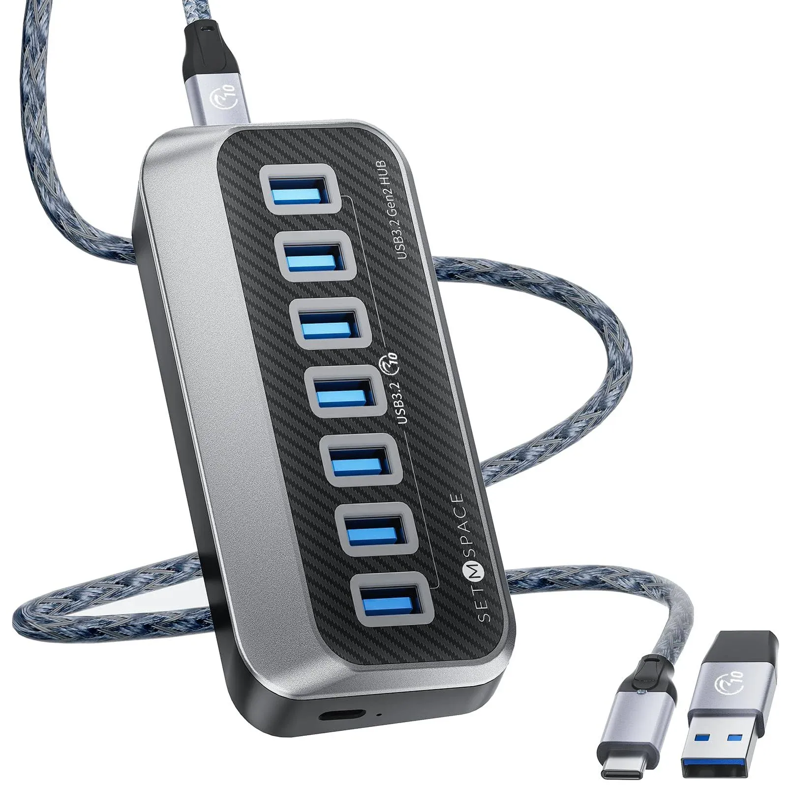 USB Hub for Laptop SETMSPACE USB Splitter with 7 Port USB 3.2 10Gbps Transfer