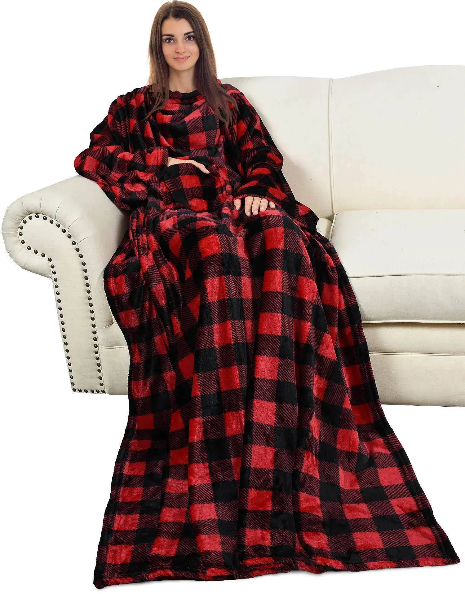 Catalonia Wearable TV Blanket with Sleeves Arms Micro Plush Mink Fleece Wrap Throw Robe 73 x 51”