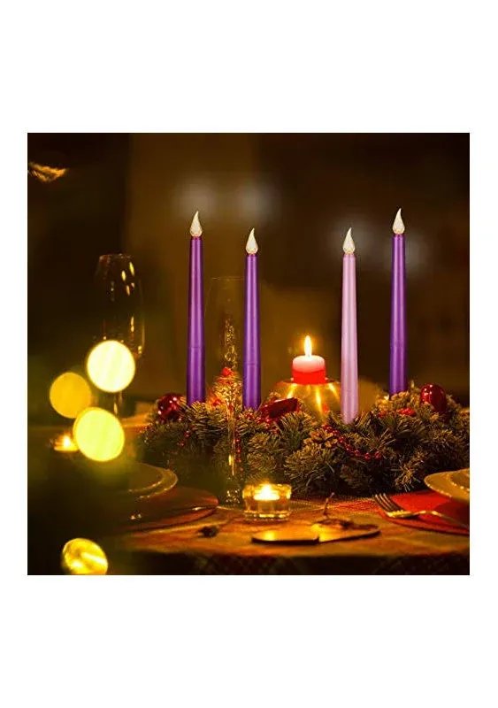 Honoson 4 Pieces LED Flameless Advent Candle Set Purple and Pink Advent Taper Candles for Christmas Advent Rituals, Casting Chimes, Spells