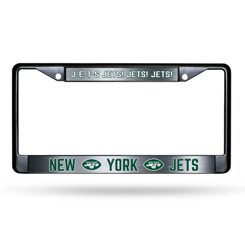 Rico Industries NFL Football New York Jets Black Game Day Black Chrome Frame with Printed Inserts 12 x 6 Car/Truck Auto Accessory