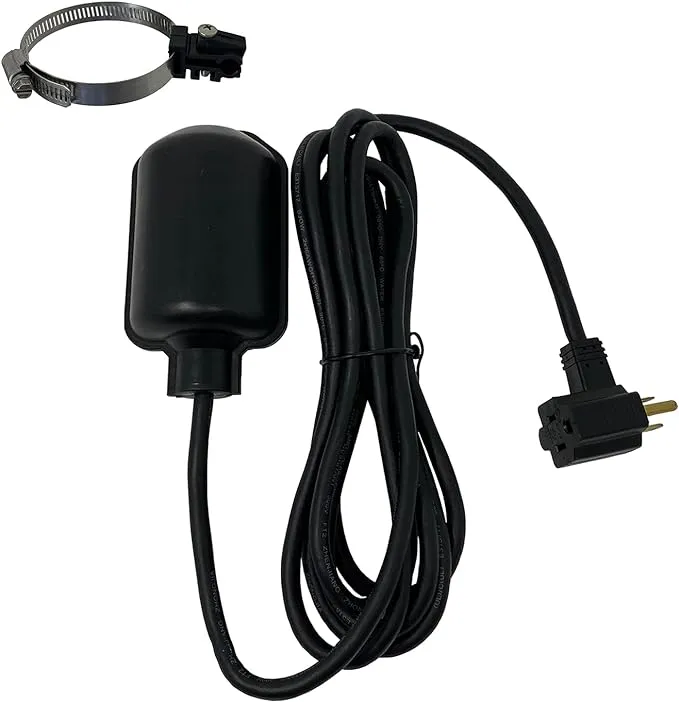 PumpSpy Sump Pump Tethered Universal Float Switch Replacement with Piggyback Plug for Sewage, Reliable Water Level Performance - 10 foot cord