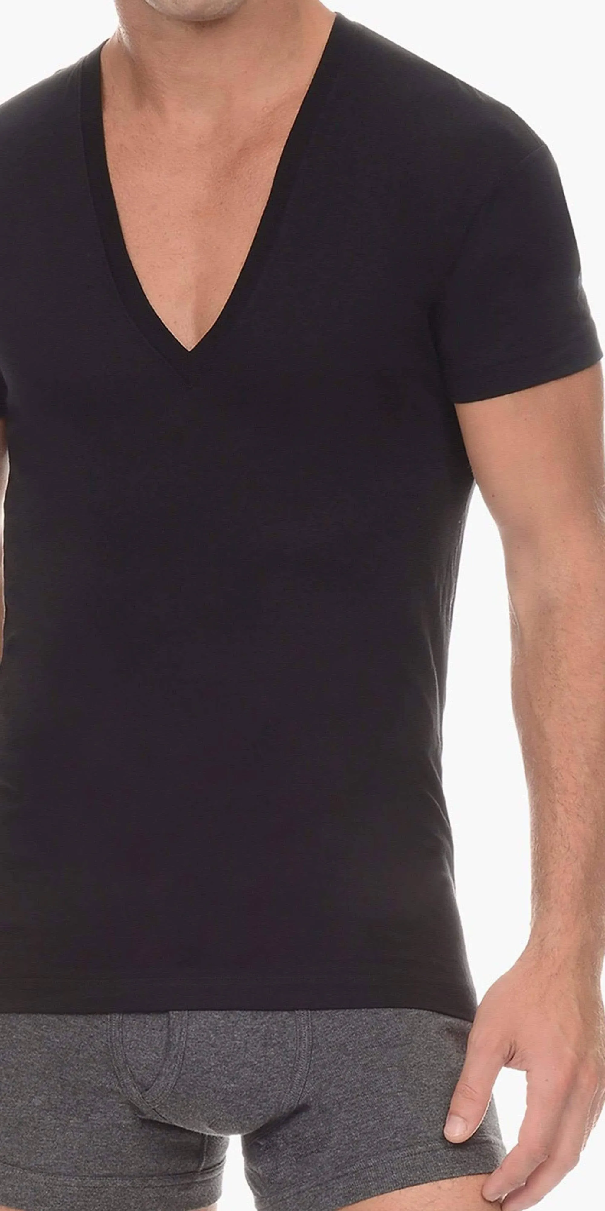 2(X)IST Slim Fit Pima Cotton Deep V-Neck T-Shirt Black