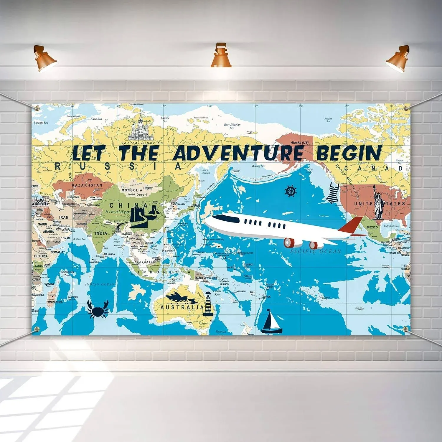 Adventure Awaits Backdrop Large Travel Theme Banner Decoration Let the Adventure