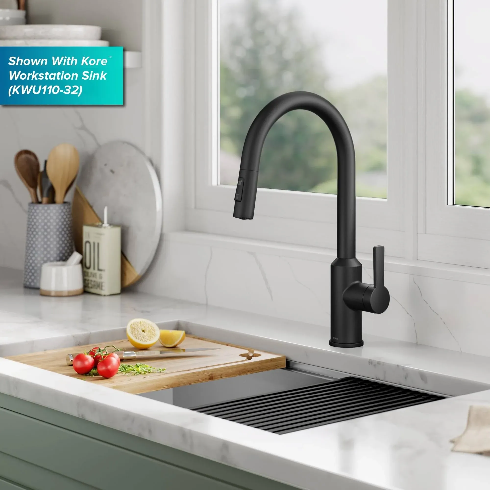 Kraus Oletto Touchless Sensor Pull-Down Single Handle Kitchen Faucet Matte Black