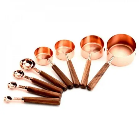 Kitchen Baking measuring cup 4 sets of measuring spoon 4 sets of thickened copper plated measuring spoon wooden handle seasoning