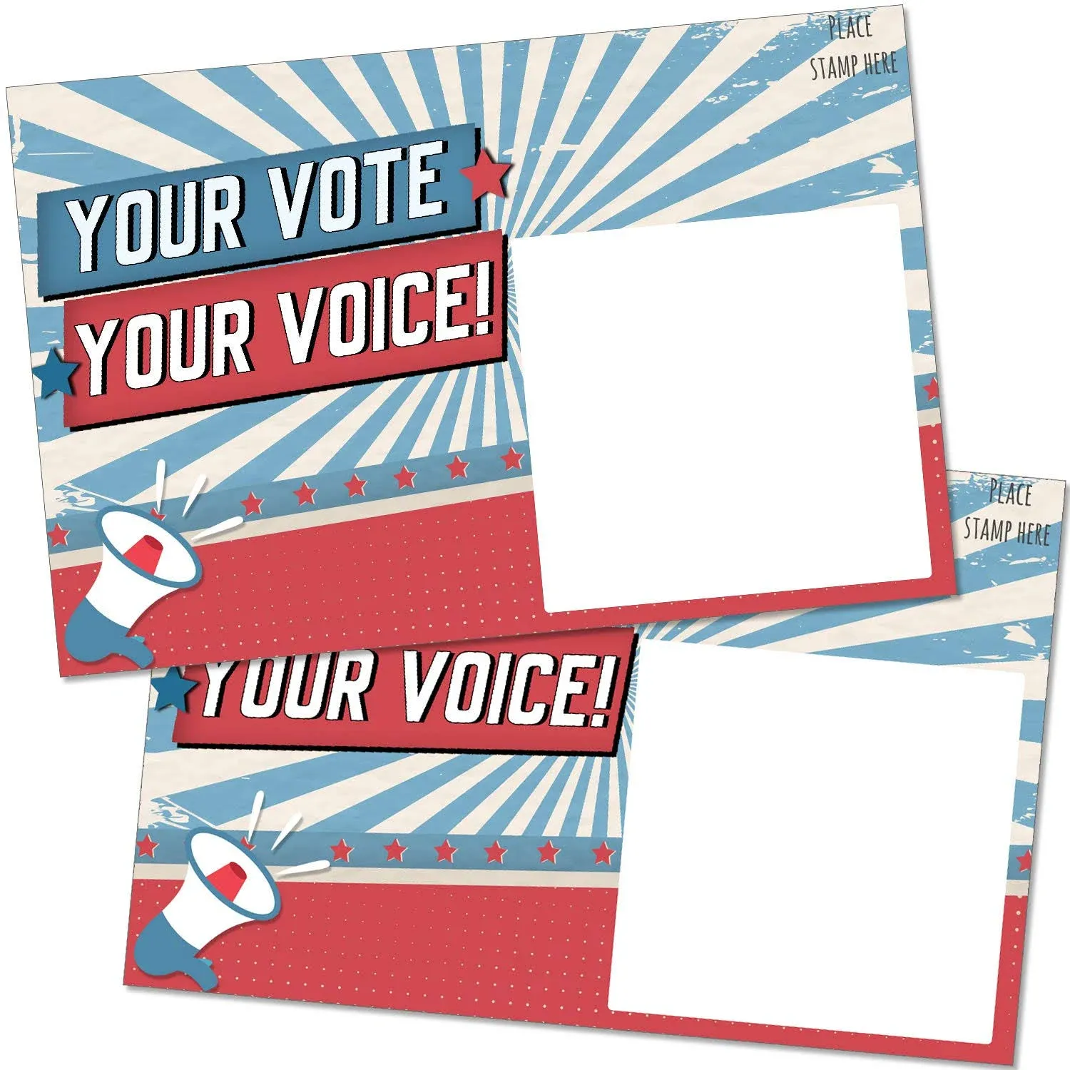 T Marie 100 Bulk Voter Postcards 4x6 - Your Vote Your Voice, Red, White and Blue ...