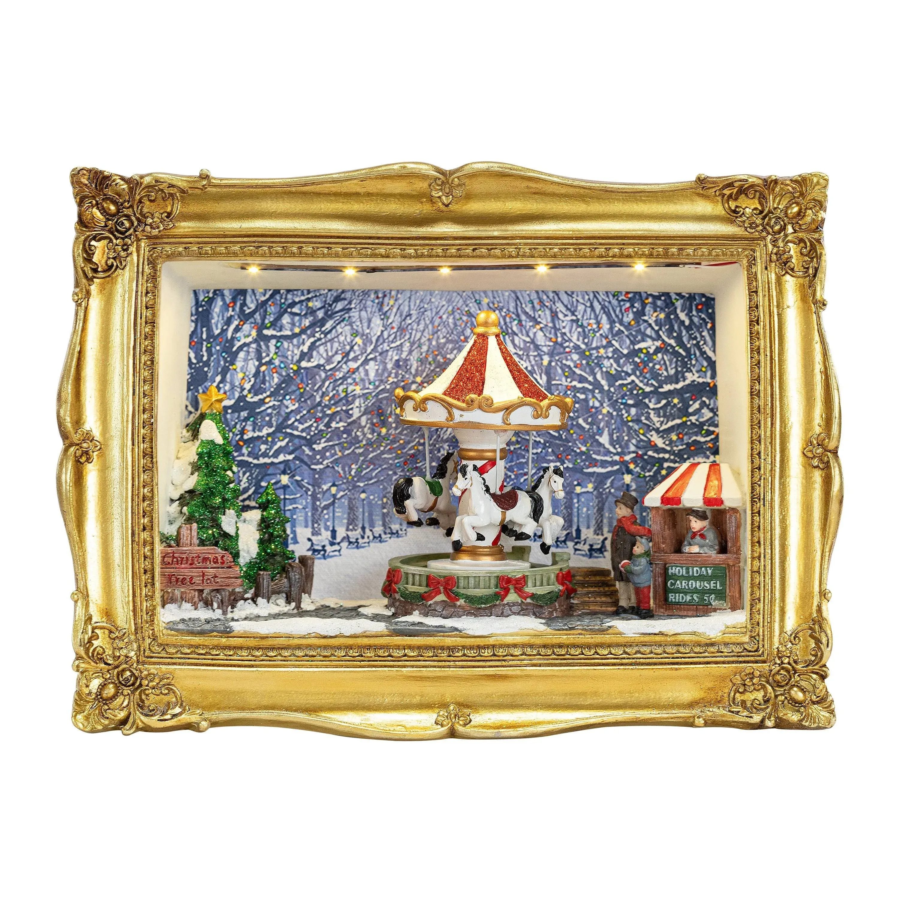 11 in. Animated Gold Frame Shadow Box - Carousel