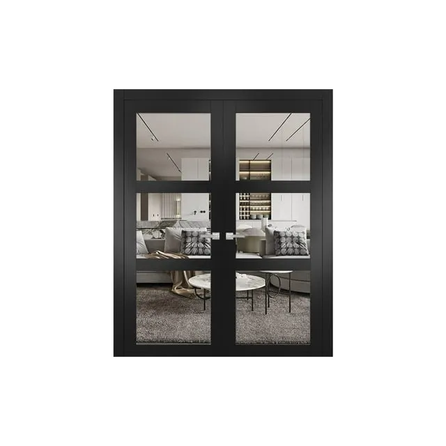 SARTODOORS Lucia 2555 Matte Black, Solid French Double Doors with Clear Glass ...