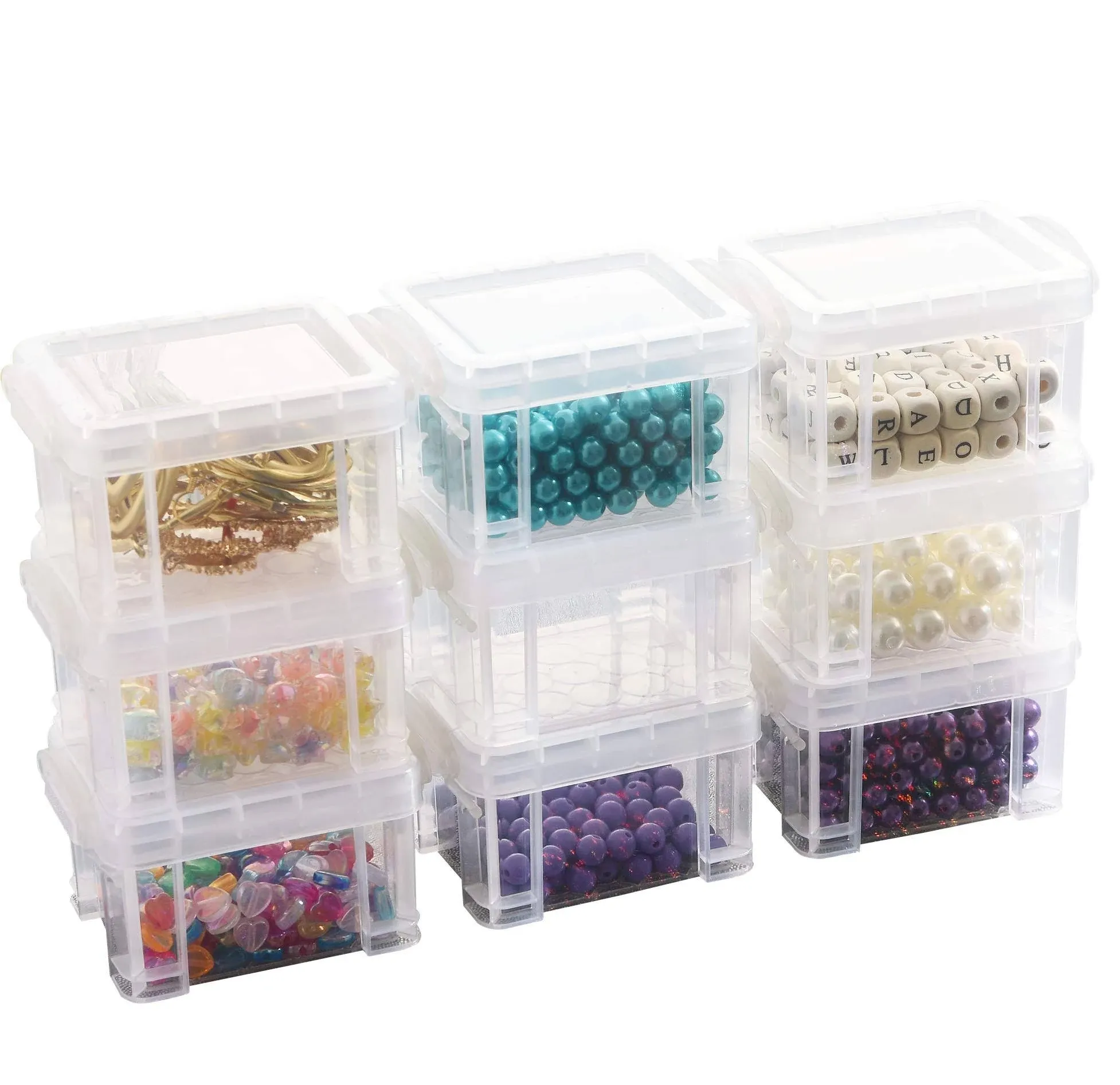 9Pack Small Plastic Clear Storage Box Containers with Lids Mini Bins L3.4 x W...