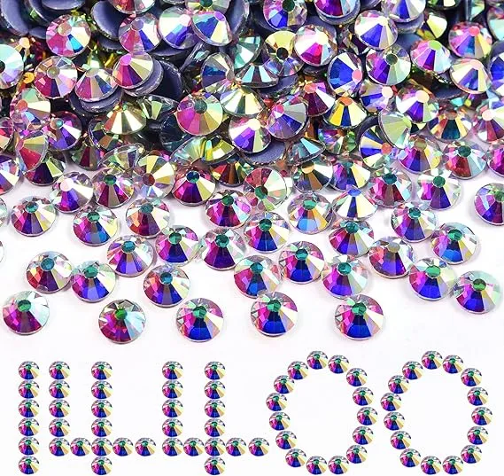 Blinginbox 14400pcs Clear SS6-SS20 4 Sizes Large Quantity Wholesale Hotfix Rhinestone Crystal Glass Strass for Garment (Crystal AB, SS10)