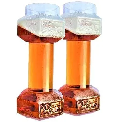 Dumbbell beer glasses, shipped in robust packaging with "25OZ" molded on side, each glass holds 25 ounces of beer; a funny present for both men and women (2, Not personalized)