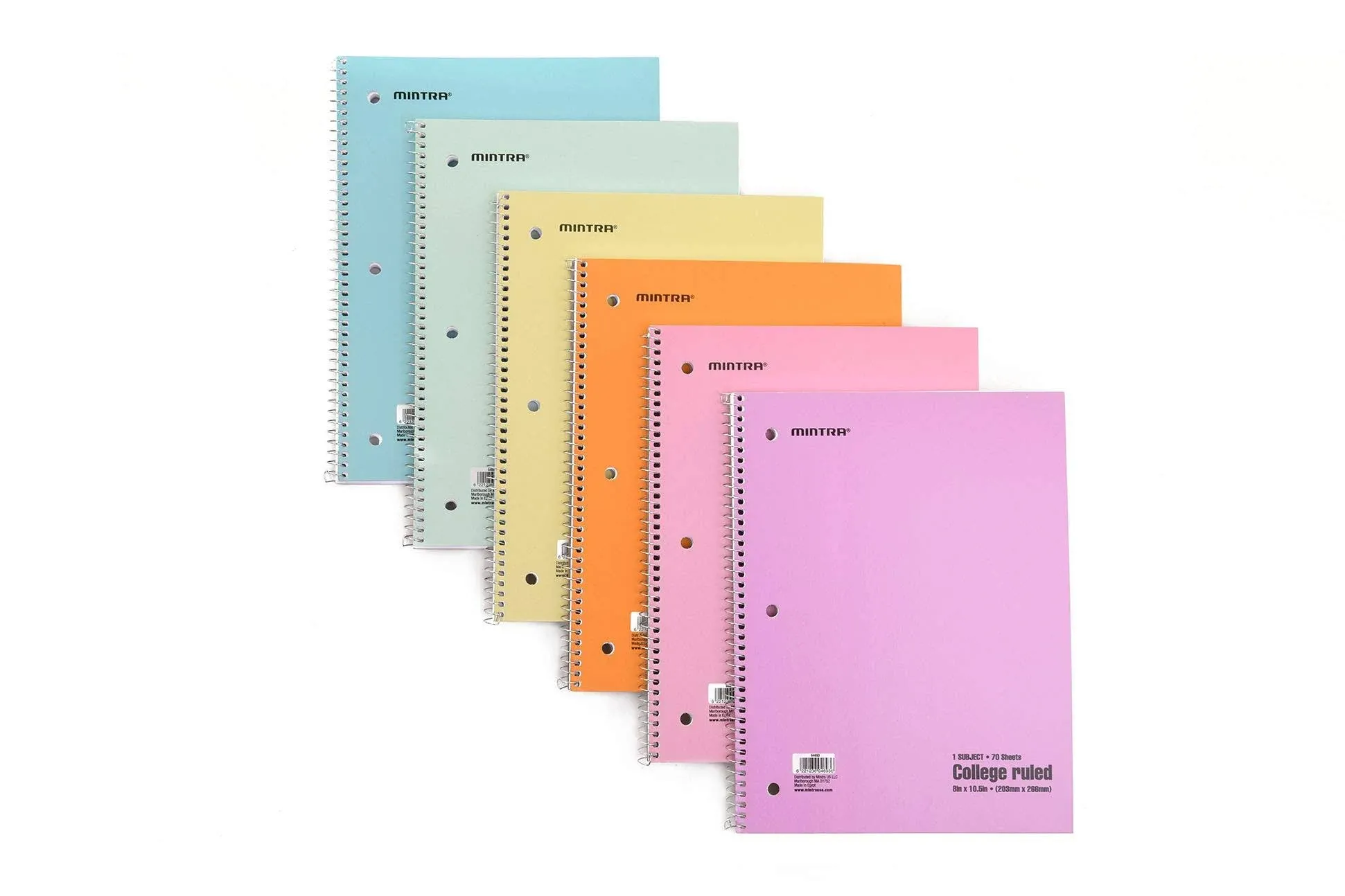 Mintra Office Spiral Notebooks - Pastel, College Ruled, 6 Pack, for School ...