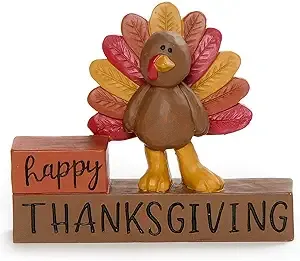 Blossom Bucket 216-13292 Happy Thanksgiving Block with Turkey Decorative Sign