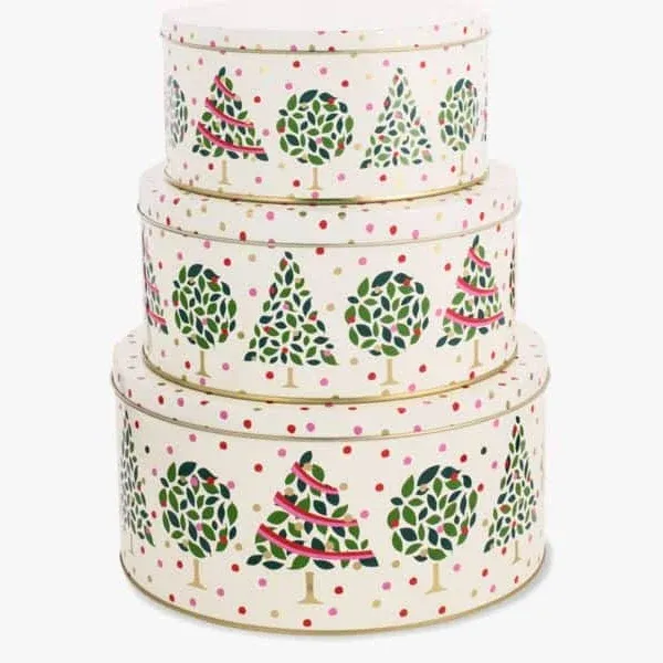 Kate Spade New York Decorative Tins with Lids, 3 Piece Nesting Tins, Small Medium & Large Metal Cookie Tins, Christmas Cookie Containers, Tins for Gift Giving and Storage, Evergreen Confetti Dot