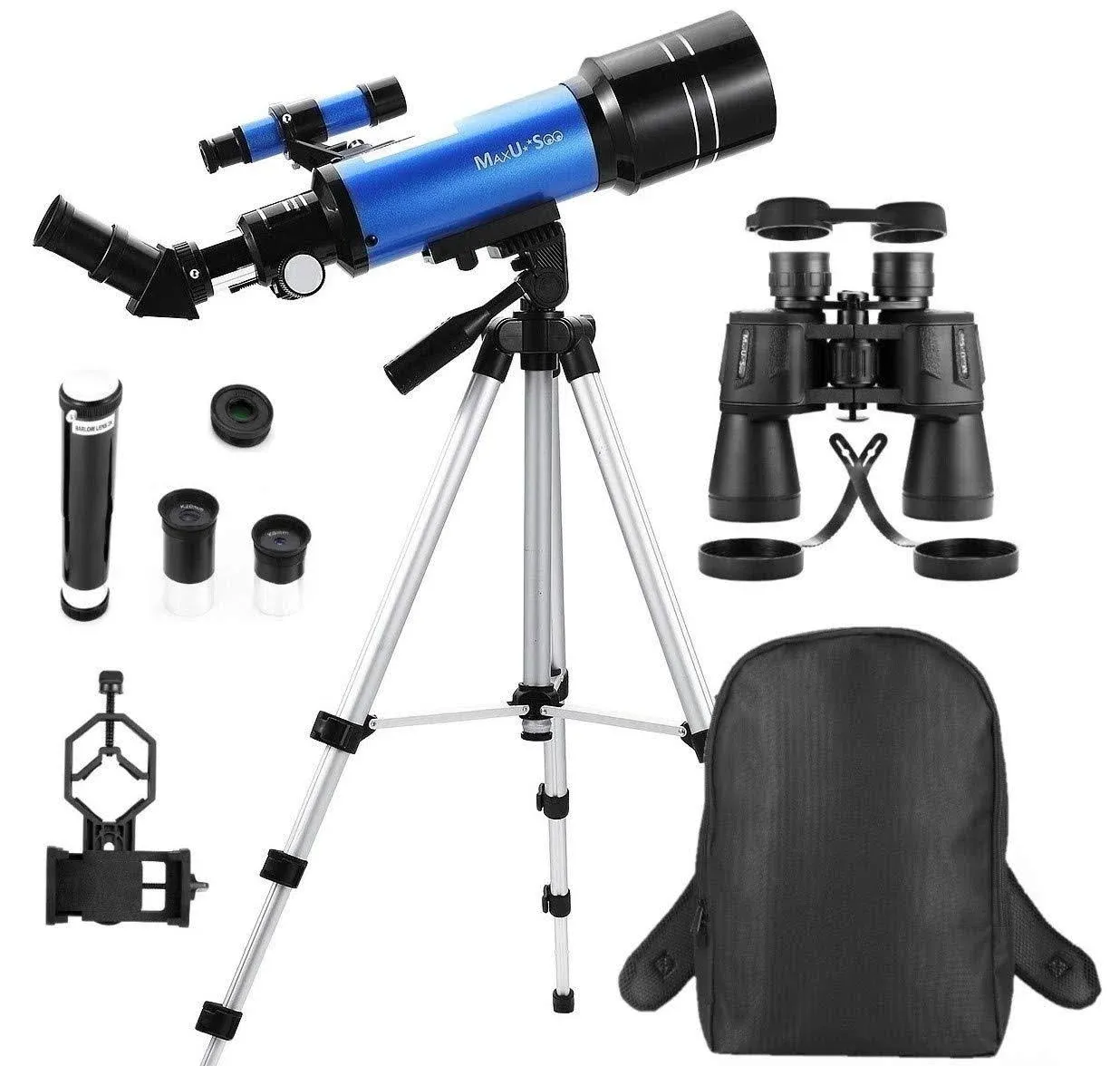 MaxUSee Travel Scope with Backpack - 70mm Refractor Telescope & 10x50 Full-Size