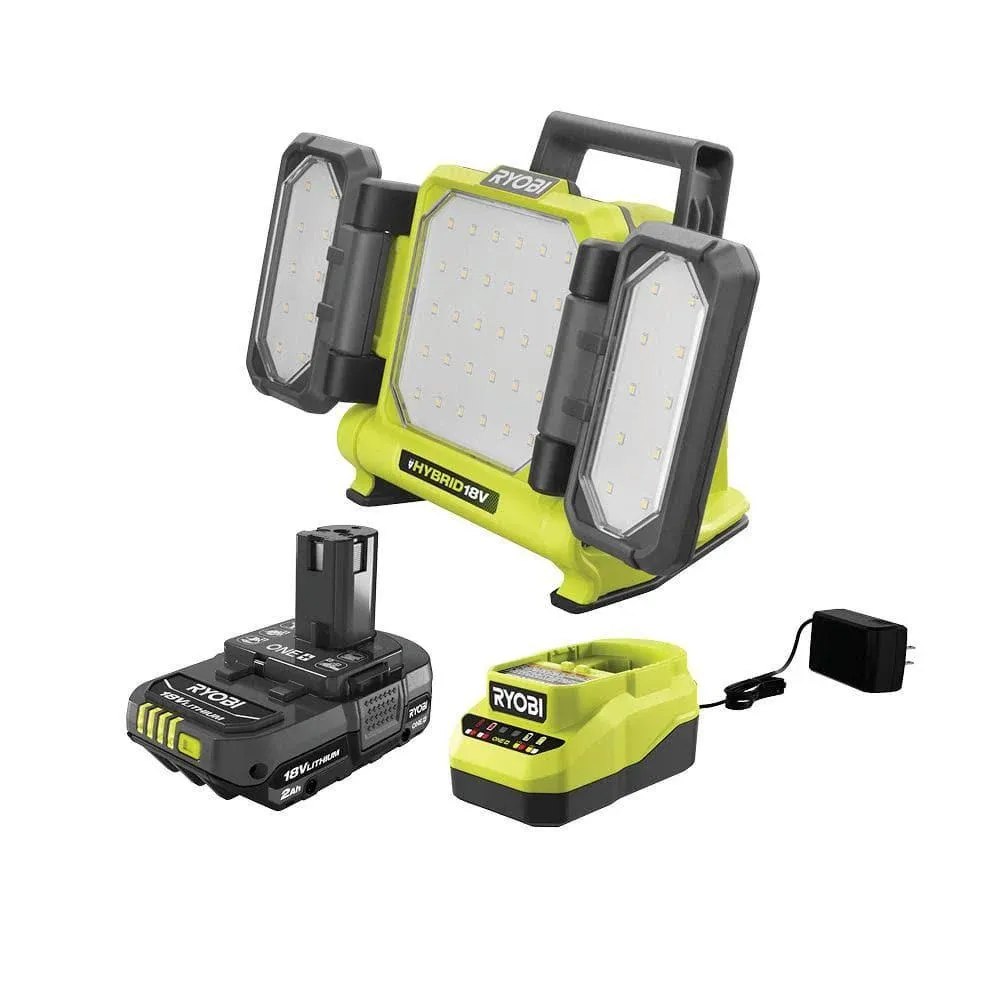 Ryobi One+ 18V Cordless Hybrid 3000 Lumens LED Panel Light Kit with 2.0 Ah ...