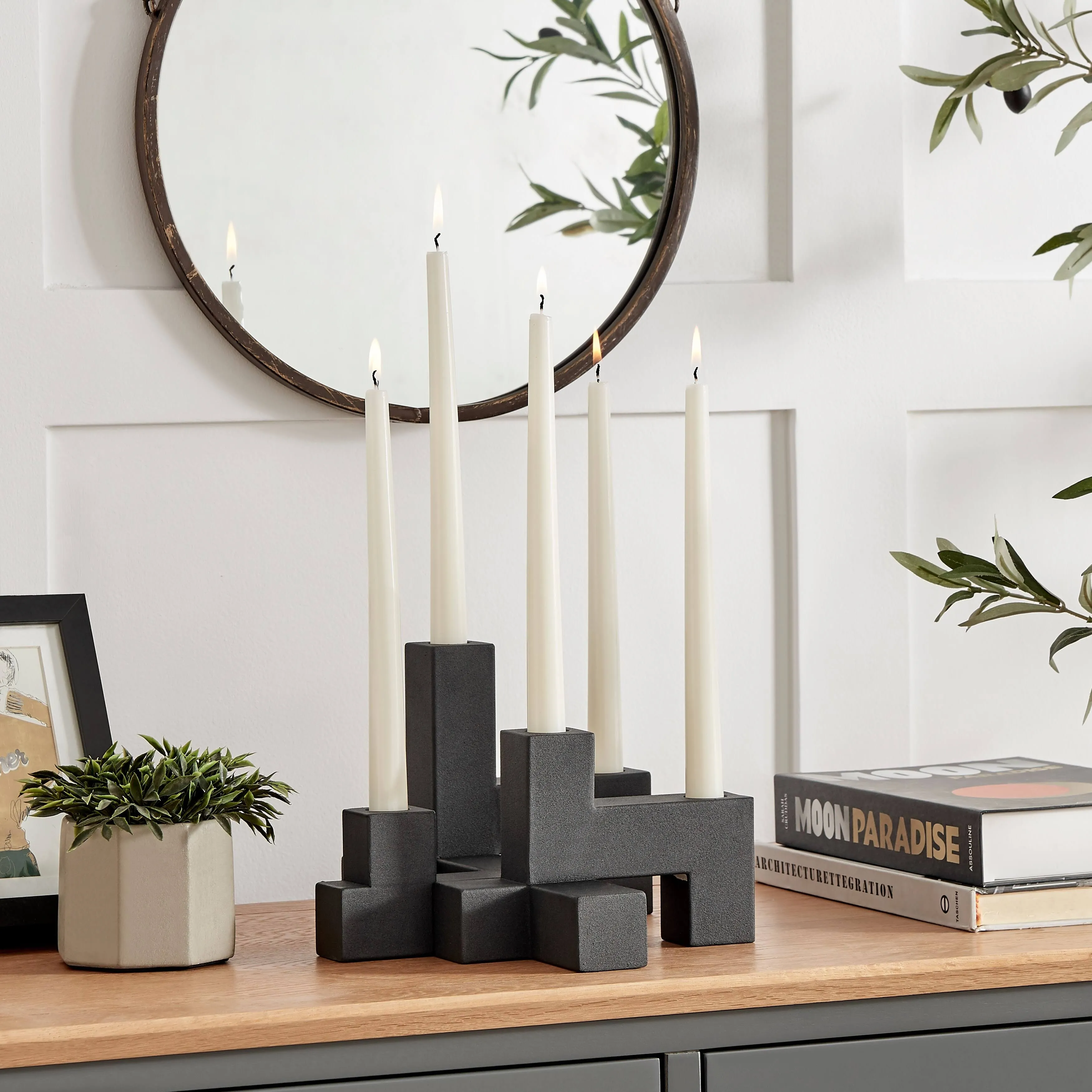 Danya B. Contemporary Black Metal 2-Piece Stacking Candelabra Taper Candle Holder Set