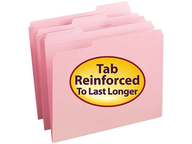 Smead 12634 File Folders, 1/3 Cut, Reinforced Top Tab, Letter, Pink, 100/Box