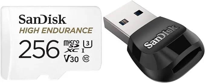 SanDisk 256GB High Endurance Video microSDXC Card with Adapter for Dash Cam and Home Monitoring Systems - C10, U3, V30, 4K UHD, Micro SD Card & MobileMate USB3.0 microSD Card Reader - SDDR-B531-GN6NN