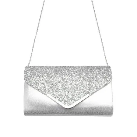 1pc Women Evening Party Clutch Bags Handbag Flash Dinner Handbag Purse for Party and Wedding (Silver)