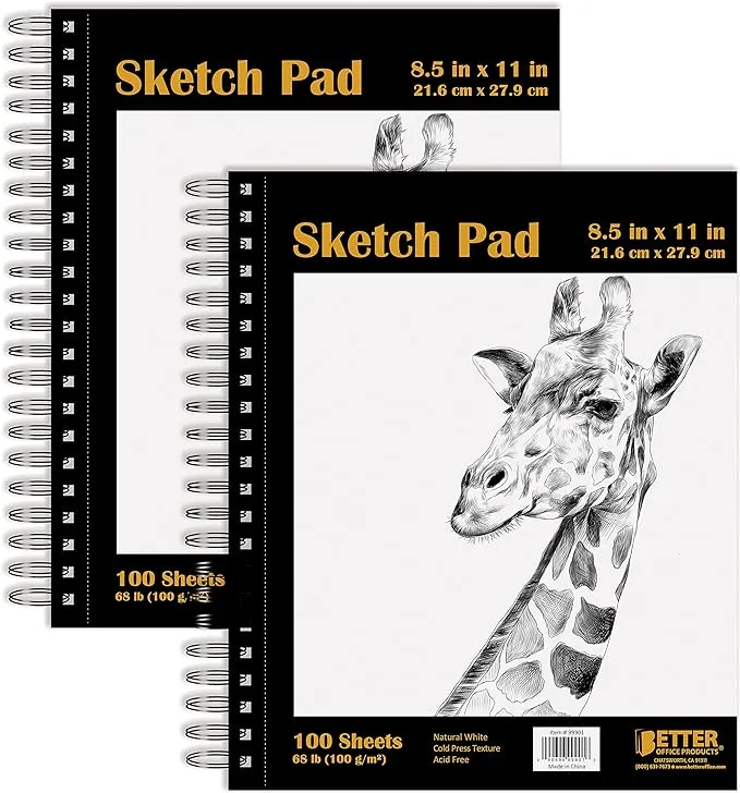 Better Office Products Sketch Paper Pads,  8.5" x 11", Premium Paper, 100 Sheets Per Pad (01303-2PK)