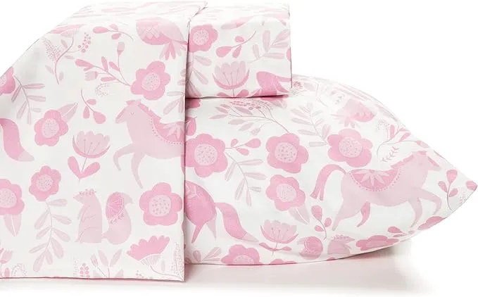 Full Sheet Set Pink Folk Double Brushed Ultra Microfiber Luxury for Girls