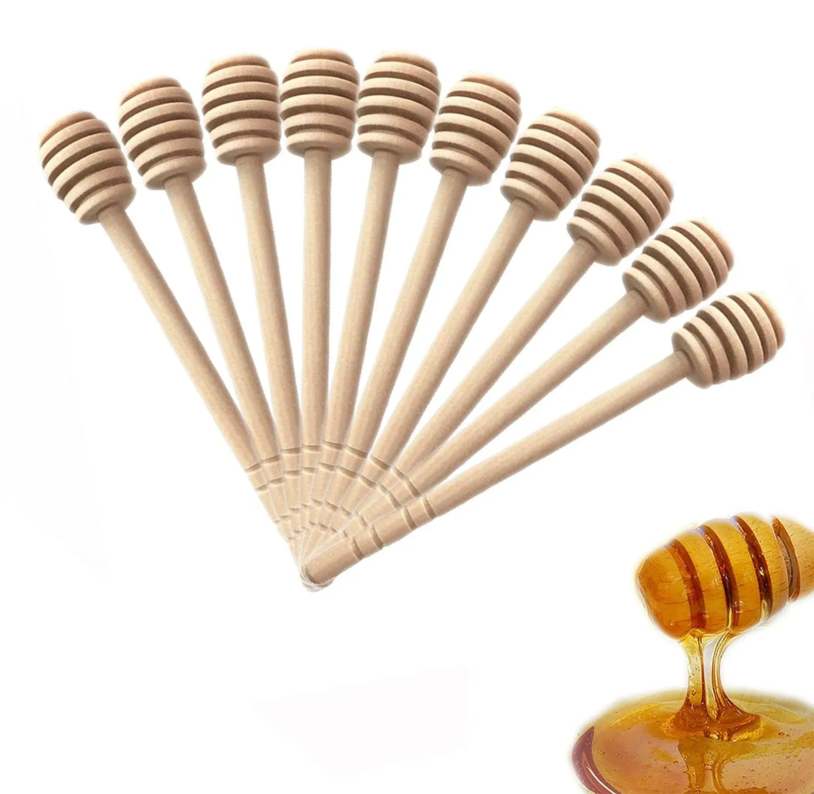 50 Pcs Wooden Honey Dipper Stick Collecting Dispensing Drizzling Jam 15cm 