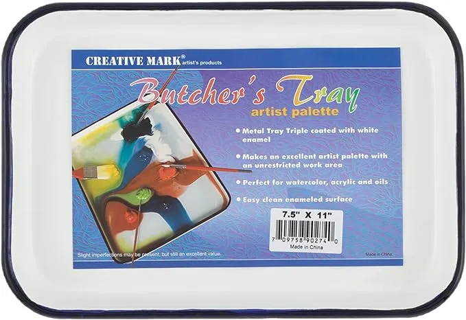 Creative Mark Butcher Tray Palette - Triple Coated Enamel Tray Palette for Painting, Color Theory, Mixing, and More! - 7.5" x 11"