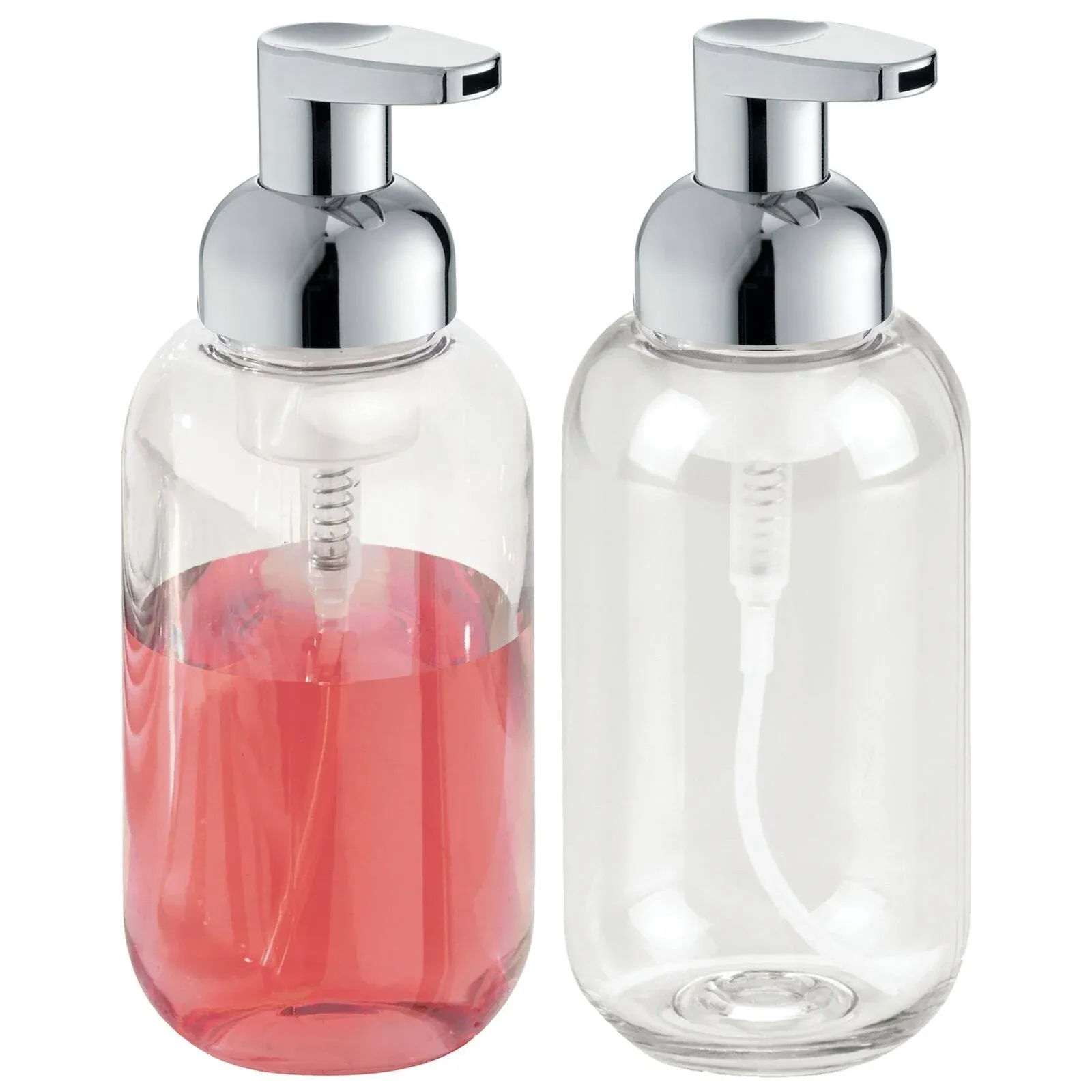 mDesign Plastic Refillable Foaming Soap Dispenser Pump, 2 Pack - Clear/Chrome