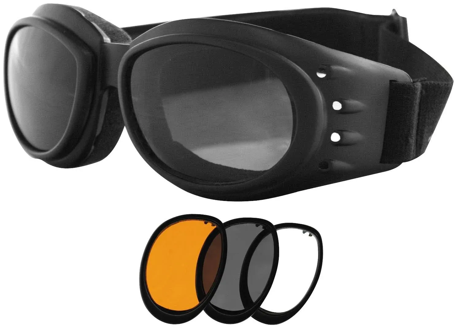 Bobster Cruiser 2 Motorcycle Riding Goggles Interchangeabl<wbr/>e Lenses Carrying Case