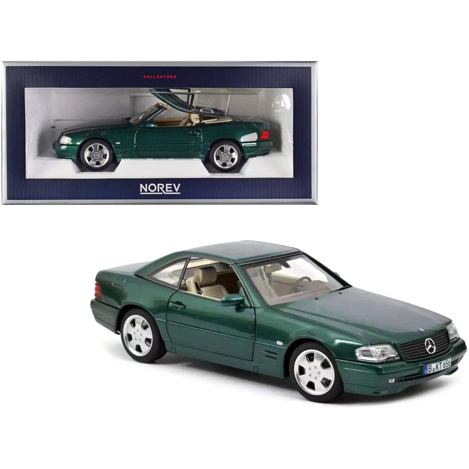 Mercedes Benz 300 Sl Roadster + Hardtop R129 1998-2001 Green Metallic 1:18 Norev