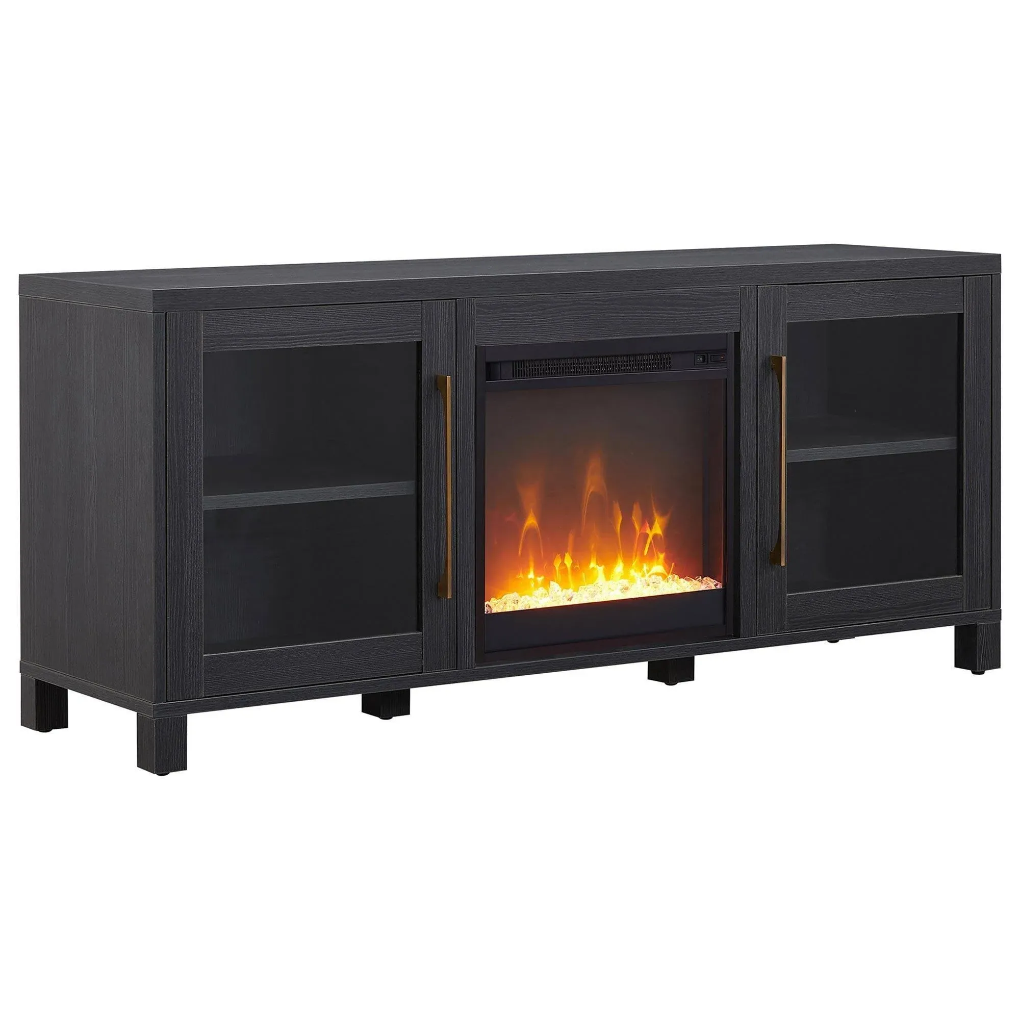 Henn&Hart Charcoal Gray TV Stand with Crystal Fireplace Insert