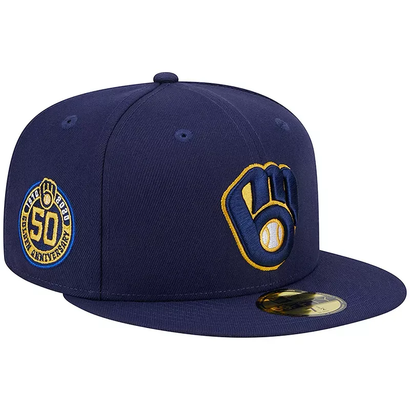 Men's New Era Navy Milwaukee Brewers 50th Anniversary Team Color 59FIFTY Fitted Hat, Size: 7 7/8, Blue