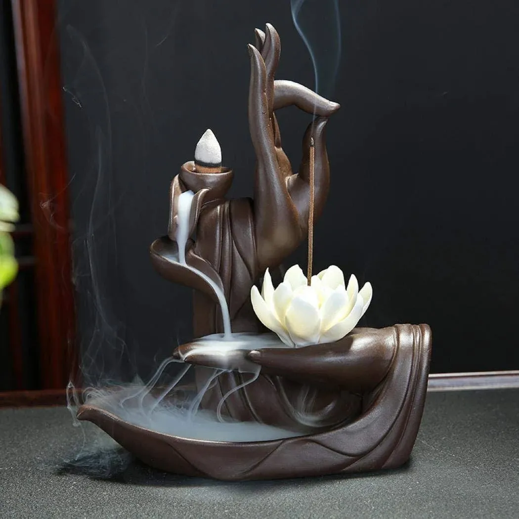 Buddha Incense Burner Handcraft Ceramic Statue Hand Backflow Incense Burner For 