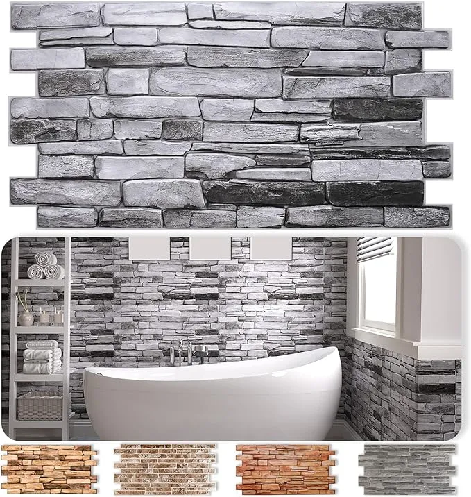 SMART PROFILE – 3D Wall Panels for Interior Wall Decor in Silver Slate Style, 20 Pack, PVC, (Cover 106 sq ft)