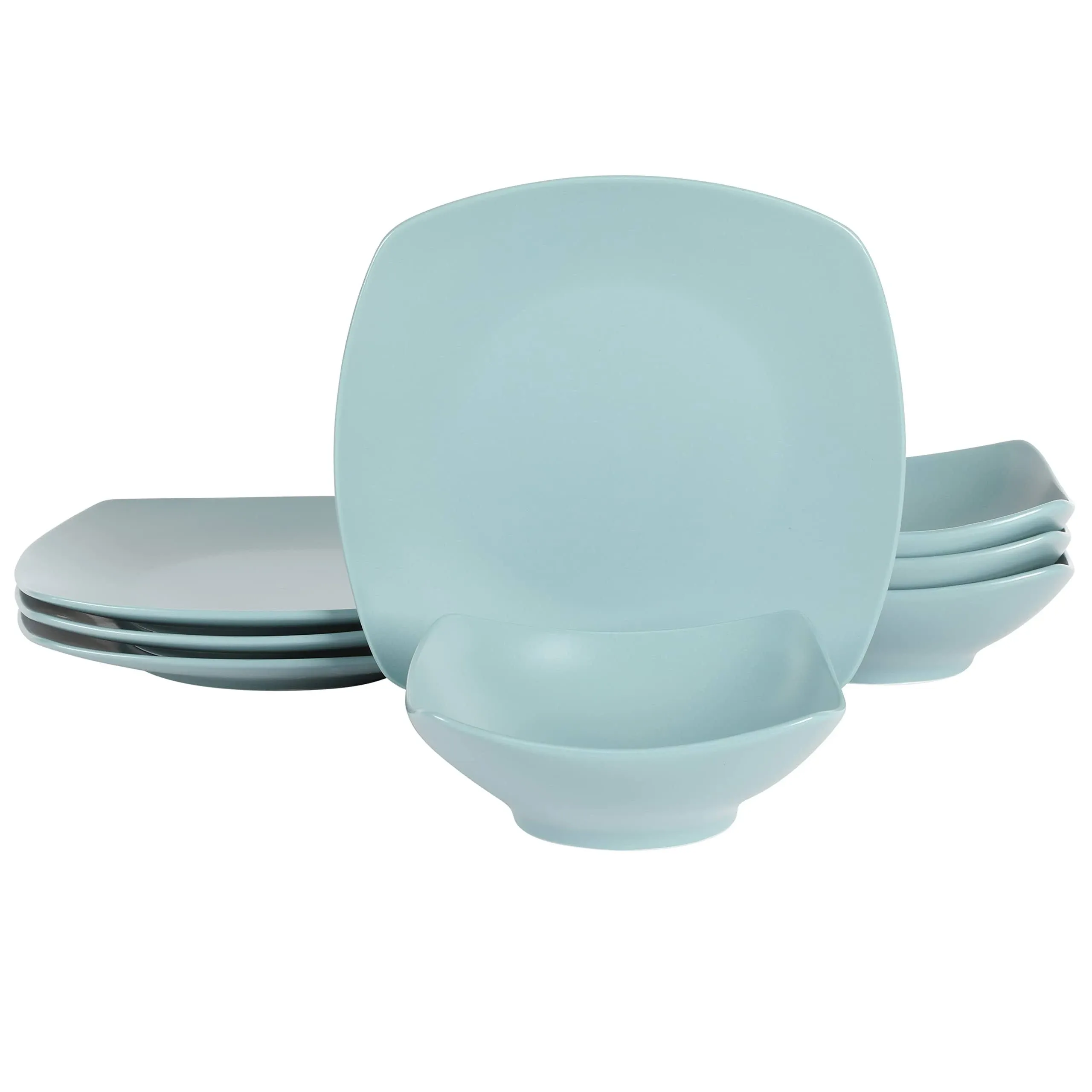 Gibson Home Zen Buffetware 8-Piece Fine Ceramic Dinnerware Set, Matte Arctic Blue