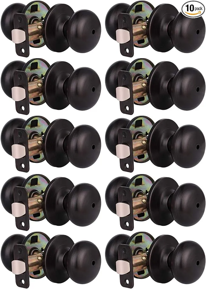 KNOBWELL 10 Pack Privacy Door Knob Bedroom Door Knob Keyless Door Knob, Round Knob Set, Oil Rubbed Bronze Finish, Interior Door Knobs