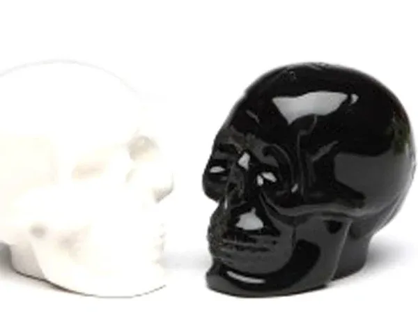 Pacific Trading 1 x Black & White Ceramic Skull Salt & Pepper Shakers